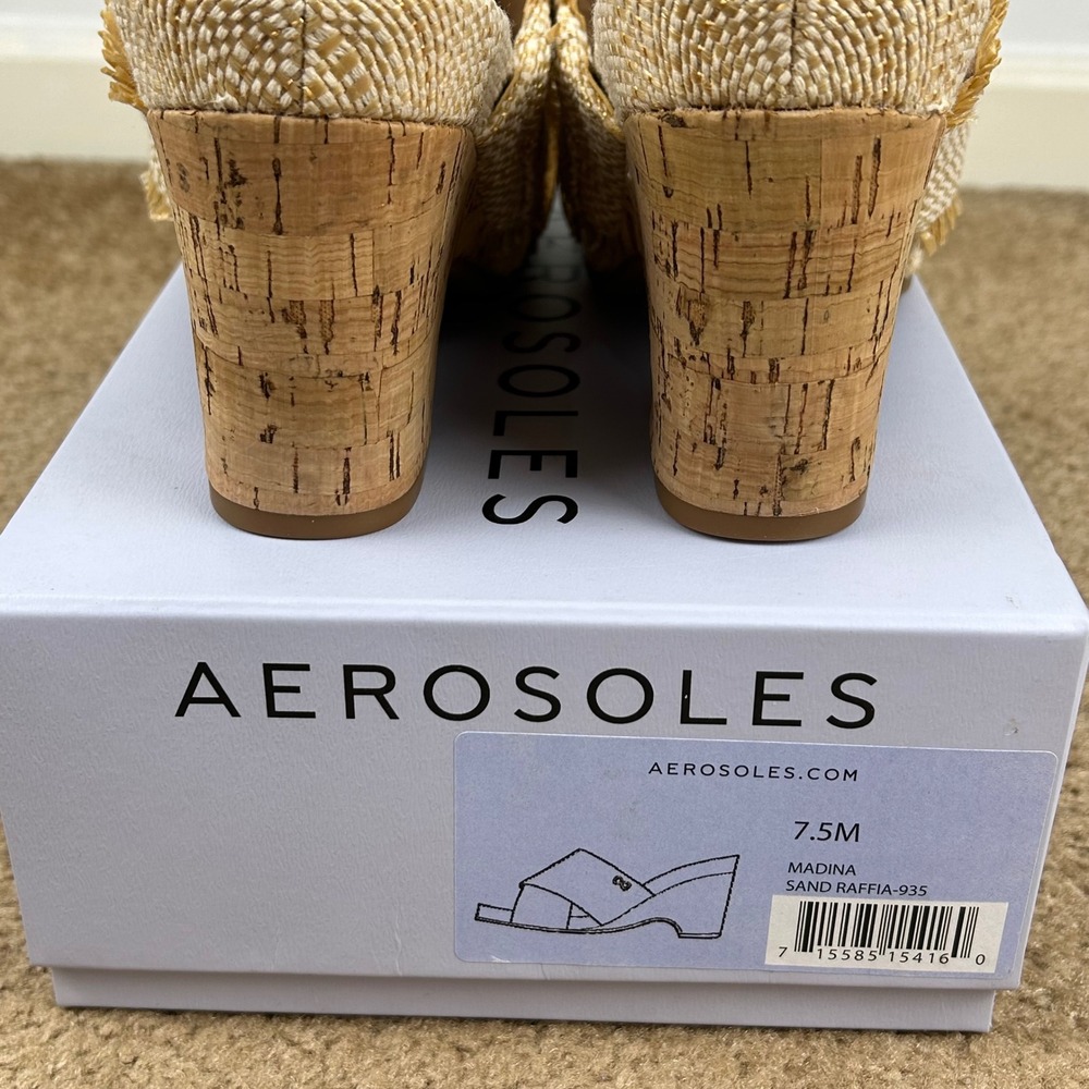 AEROSOLES Natural Straw Wedge Sandals - Picture 8 of 12